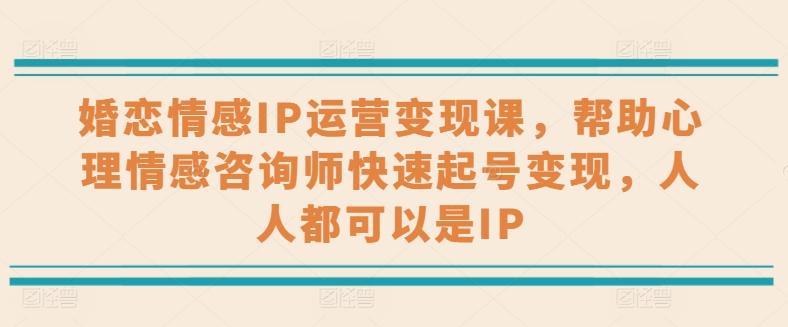 婚恋情感IP运营变现课，帮助心理情感咨询师快速起号变现，人人都可以是IP-指尖网