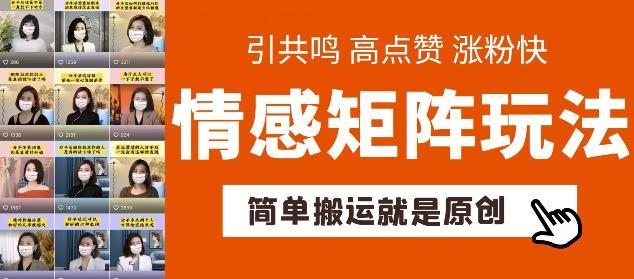 简单搬运，情感矩阵玩法，涨粉速度快，可带货，可起号【揭秘】-指尖网