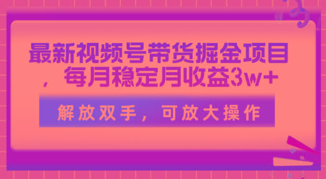 最新视频号带货掘金项目，每月稳定月收益3w+，解放双手，可放大操作-指尖网