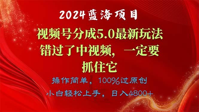 2024蓝海项目，视频号分成计划5.0最新玩法，错过了中视频，一定要抓住...-指尖网