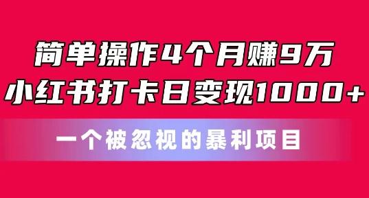 简单操作4个月赚9w，小红书打卡日变现1k，一个被忽视的暴力项目【揭秘】-指尖网