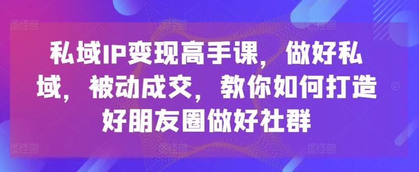 私域IP变现高手课，做好私域，被动成交，教你如何打造好朋友圈做好社群-指尖网