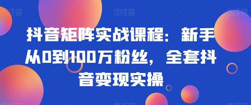 抖音矩阵实战课程：新手从0到100万粉丝，全套抖音变现实操-指尖网