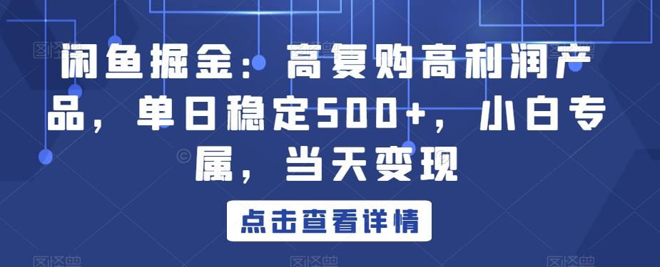 闲鱼掘金：高复购高利润产品，单日稳定500+，小白专属，当天变现-指尖网