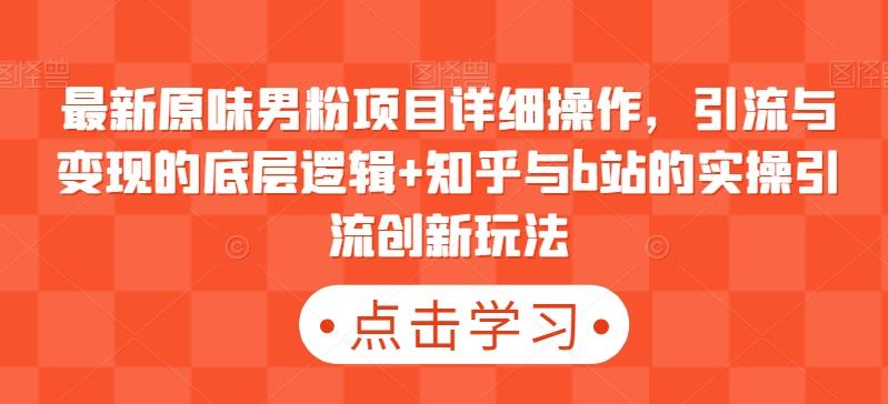 最新原味男粉项目详细操作，引流与变现的底层逻辑+知乎与b站的实操引流创新玩法-指尖网