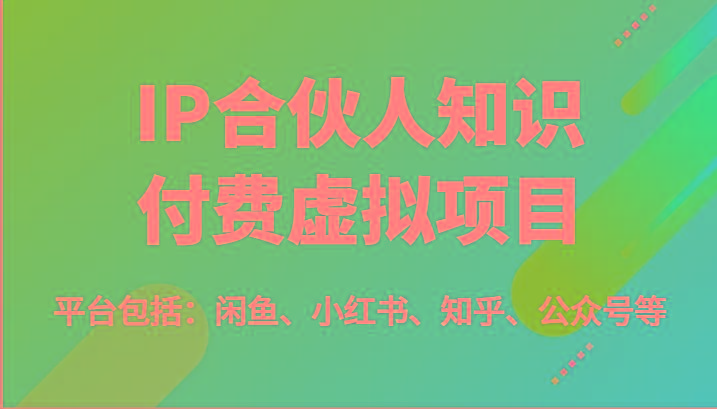 IP合伙人知识付费虚拟项目，包括：闲鱼、小红书、知乎、公众号等(51节)-指尖网