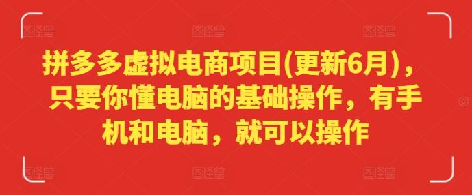 拼多多虚拟电商项目(更新6月)，只要你懂电脑的基础操作，有手机和电脑，就可以操作-指尖网