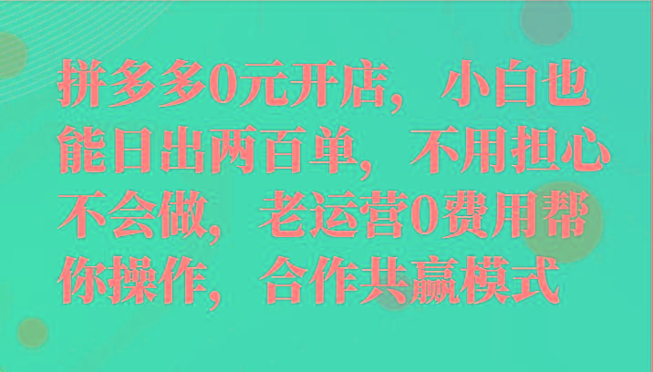 最新拼多多优质项目小白福利，两天销量过百单，不收费、老运营代操作-指尖网