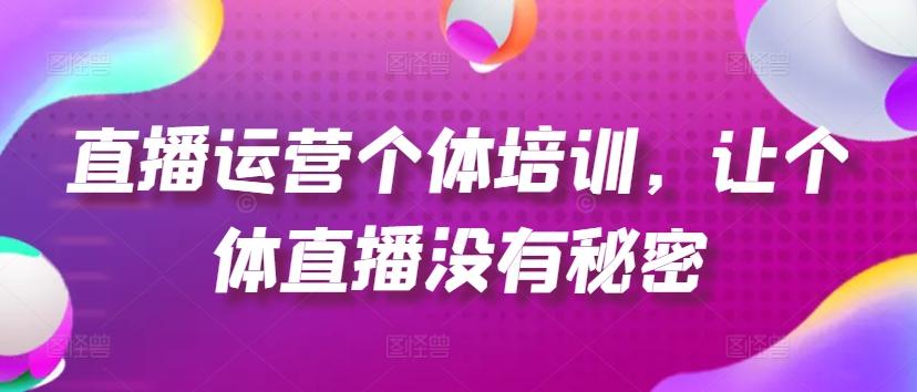 直播运营个体培训，让个体直播没有秘密，起号、货源、单品打爆、投流等玩法-指尖网