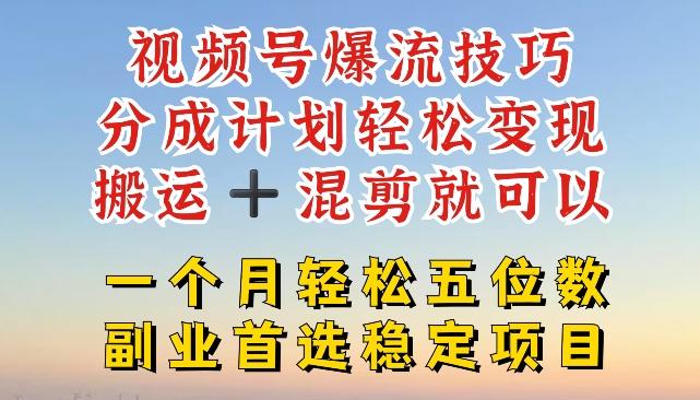 视频号爆流技巧，分成计划轻松变现，搬运 +混剪就可以，一个月轻松五位数稳定项目【揭秘】-指尖网