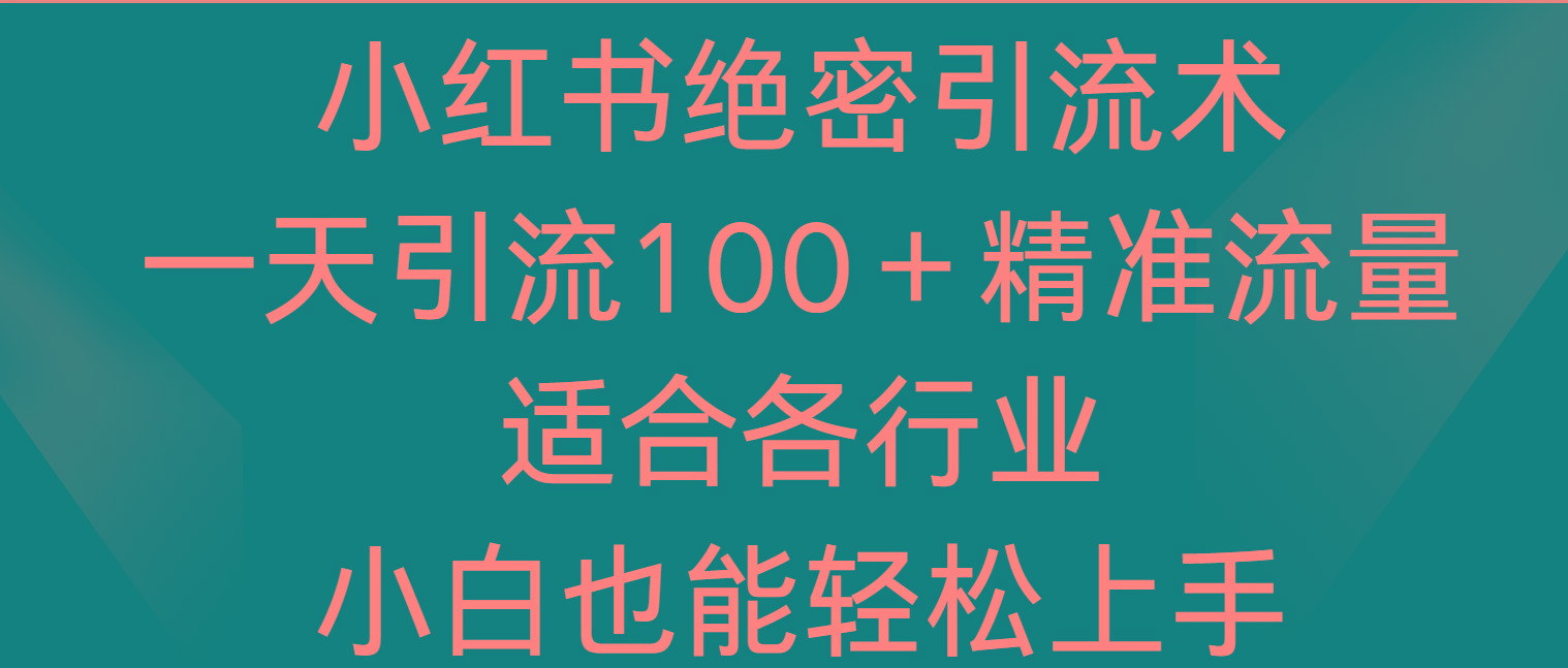 小红书绝密引流术，一天引流100＋精准流量，适合各个行业，小白也能轻松上手-指尖网