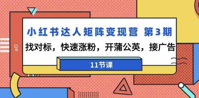 小红书达人矩阵变现营第3期，找对标，快速涨粉，开蒲公英，接广告(11节课)-指尖网