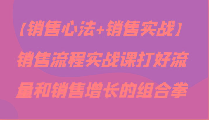 【销售心法+销售实战】销售流程实战课打好流量和销售增长的组合拳-指尖网