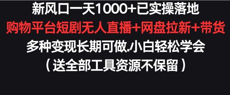 新风口一天1000+已实操落地购物平台短剧无人直播+网盘拉新+带货多种变现长期可做【揭秘】-指尖网