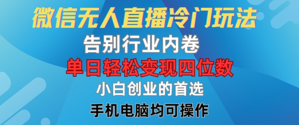 微信无人直播冷门玩法，告别行业内卷，单日轻松变现四位数，小白的创业首选【揭秘】-指尖网