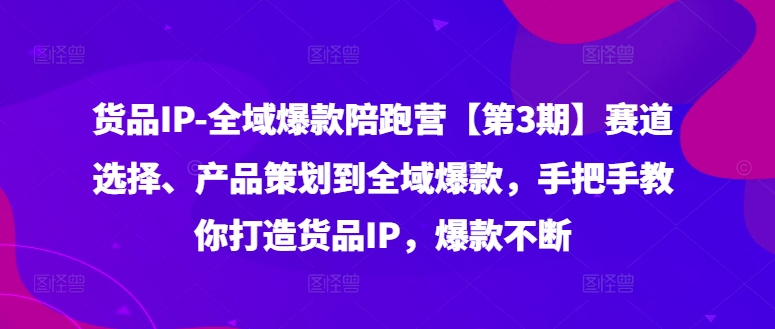 货品IP全域爆款陪跑营【第3期】赛道选择、产品策划到全域爆款，手把手教你打造货品IP，爆款不断-指尖网