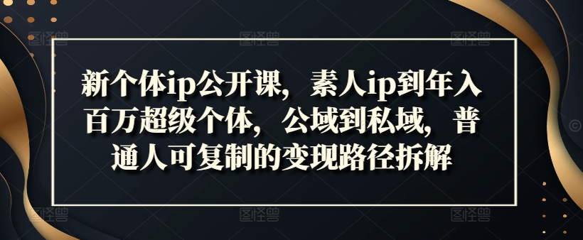 新个体ip公开课，素人ip到年入百万超级个体，公域到私域，普通人可复制的变现路径拆解-指尖网