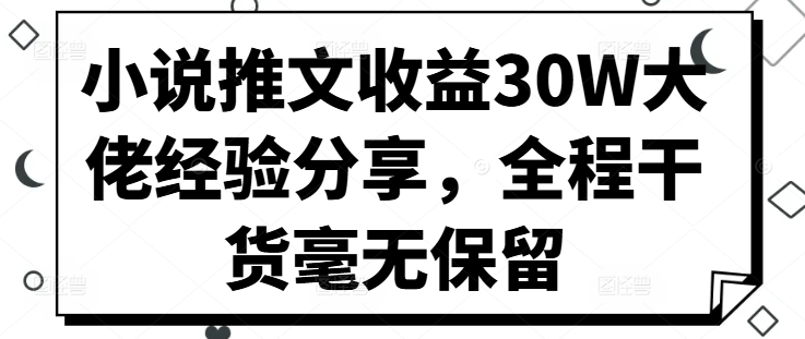 小说推文收益30W大佬经验分享，全程干货毫无保留-指尖网