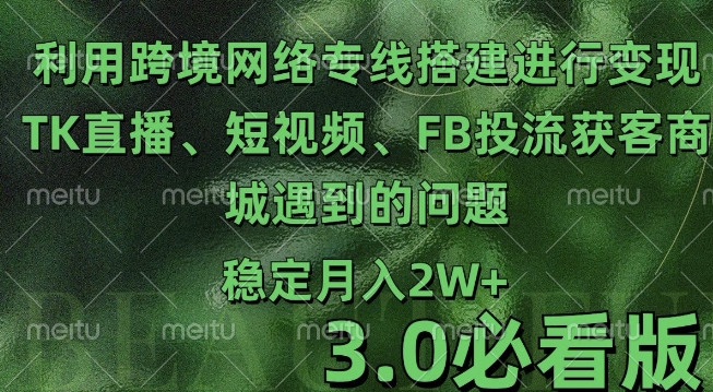 利用跨境电商网络及搭建TK直播、短视频、FB投流获客以及商城遇到的问题进行变现3.0必看版【揭秘】-指尖网