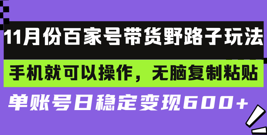 百家号带货野路子玩法 手机就可以操作，无脑复制粘贴 单账号日稳定变现...-指尖网