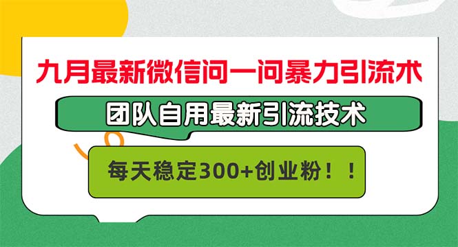 九月最新微信问一问暴力引流术，团队自用引流术，每天稳定300+创...-指尖网