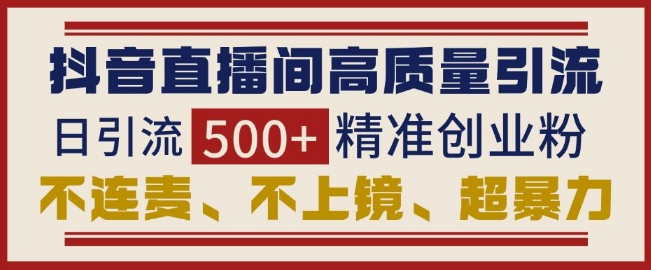 抖音直播间引流创业粉，无需连麦、不用上镜、超暴力，日引流500+高质量精准创业粉-指尖网