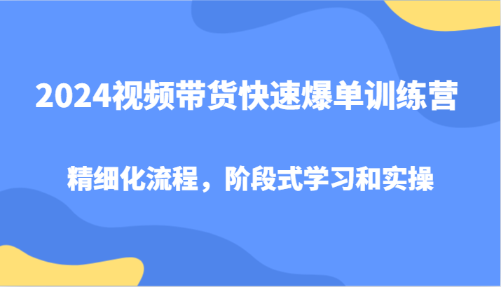 2024视频带货快速爆单训练营，精细化流程，阶段式学习和实操-指尖网