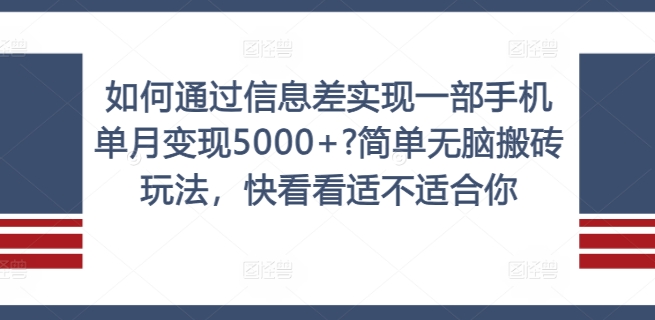 如何通过信息差实现一部手机单月变现5000+?简单无脑搬砖玩法，快看看适不适合你【揭秘】-指尖网