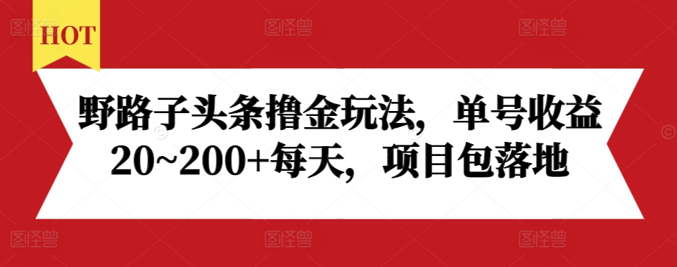 野路子头条撸金玩法，单号收益20~200+每天，项目包落地-指尖网