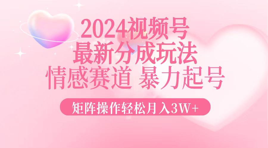 2024最新视频号分成玩法，情感赛道，暴力起号，矩阵操作轻松月入3W+-指尖网