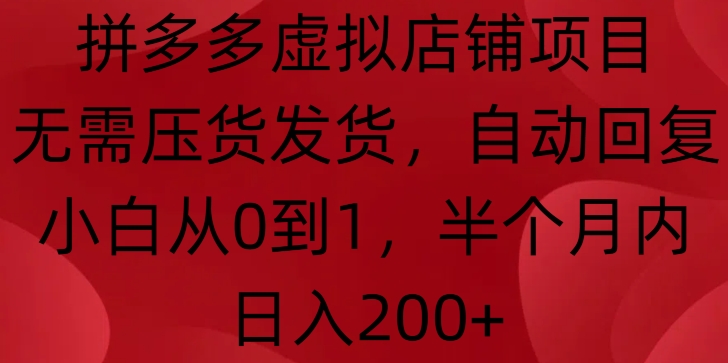 拼多多虚拟店铺项目，无需压货发货，自动回复，小白从0到1，半个月内日入200+【揭秘】-指尖网