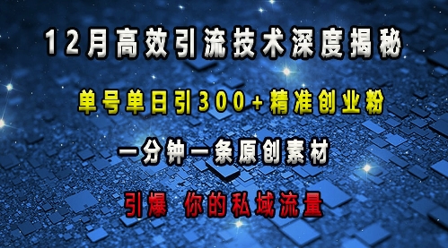 最新高效引流技术深度揭秘 ，单号单日引300+精准创业粉，一分钟一条原创素材，引爆你的私域流量-指尖网