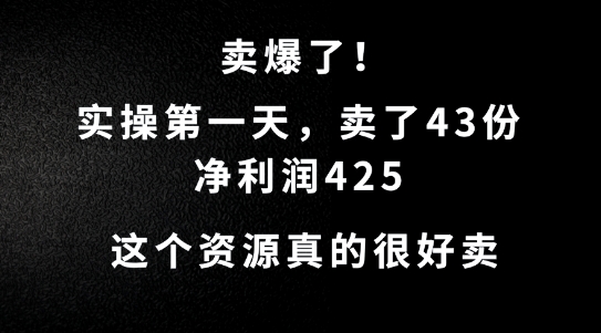 这个资源，需求很大，实操第一天卖了43份，净利润425【揭秘】-指尖网