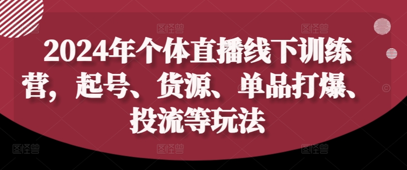 2024年个体直播训练营，起号、货源、单品打爆、投流等玩法-指尖网