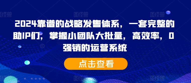 2024靠谱的战略发售体系，一套完整的助IP们，掌握小团队大批量，高效率，0 强销的运营系统-指尖网