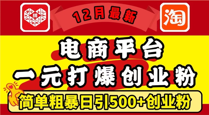 12月最新：电商平台1元打爆创业粉，简单粗暴日引500+精准创业粉，轻松月入过W【揭秘】-指尖网