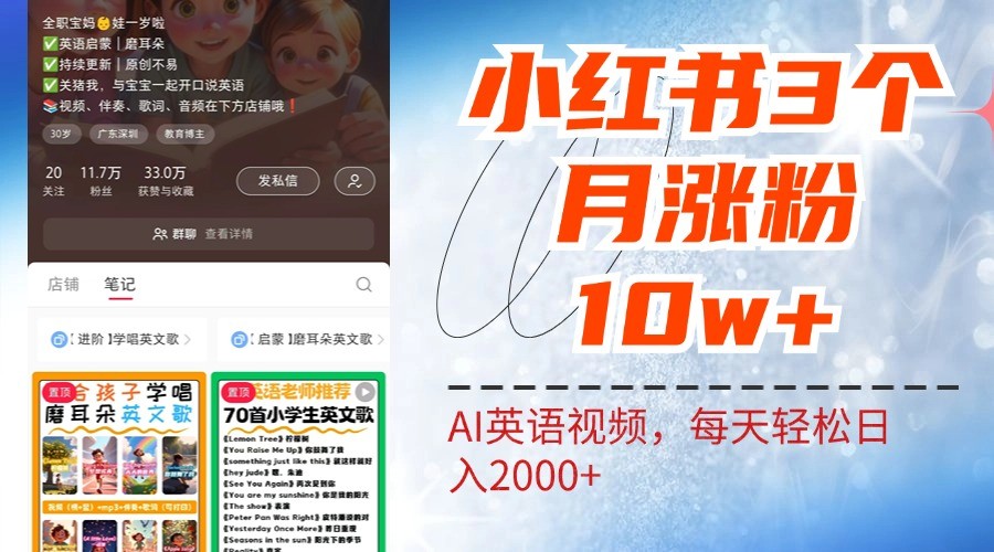 小红书三个月涨粉10W，AI英语视频0成本制作，每天轻松日入2000+-指尖网