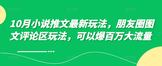 10月小说推文最新玩法，朋友圈图文评论区玩法，可以爆百万大流量 -指尖网