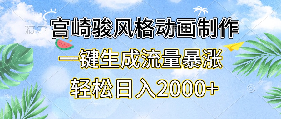 宫崎骏风格动画制作，一键生成流量暴涨，轻松日入2000+-指尖网