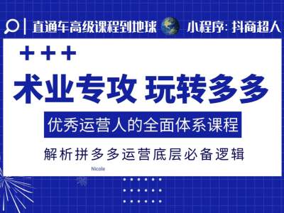 术业专攻玩转多多，优秀运营人的全面体系课程，解析拼多多运营底层必备逻辑-指尖网