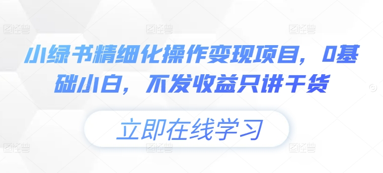 小绿书精细化操作变现项目，0基础小白，不发收益只讲干货-指尖网