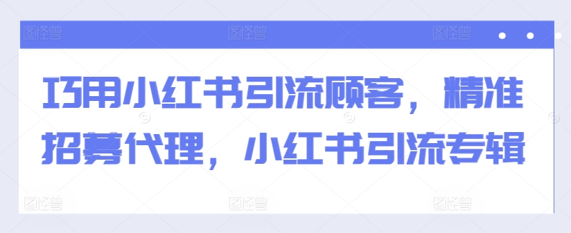 巧用小红书引流顾客，精准招募代理，小红书引流专辑-指尖网