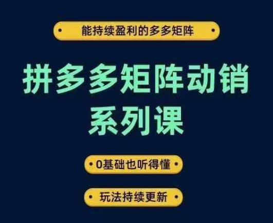 拼多多矩阵动销系列课，能持续盈利的多多矩阵，0基础也听得懂，玩法持续更新-指尖网