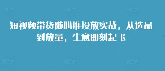 短视频带货随心推投放实战，从选品到放量，生意即刻起飞-指尖网