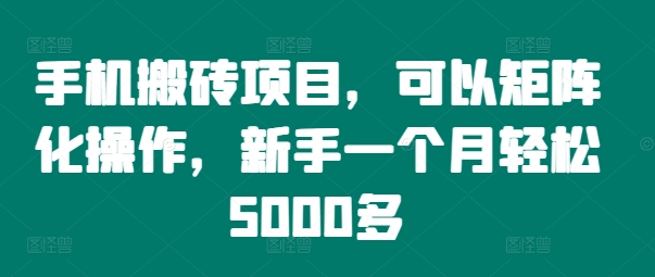 手机搬砖项目，可以矩阵化操作，新手一个月轻松5000多-指尖网