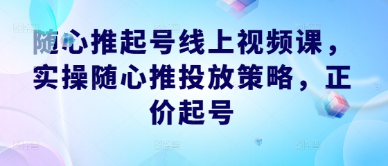 随心推起号线上视频课，实操随心推投放策略，正价起号-指尖网