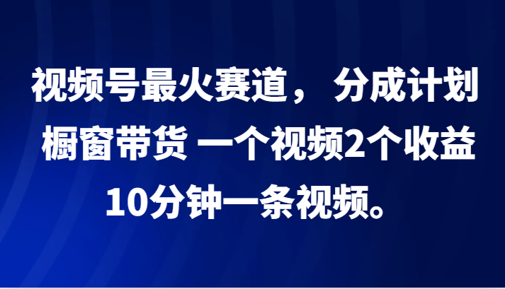 视频号最火赛道， 分成计划， 橱窗带货，一个视频2个收益，10分钟一条视频。-指尖网