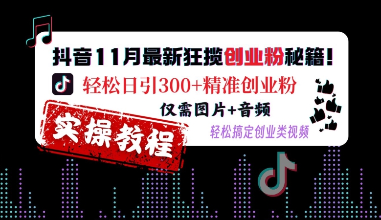 抖音11月最新狂揽创业粉秘籍，轻松日引300+精准创业粉，仅需图片+音频，轻松搞定创业类视频-指尖网