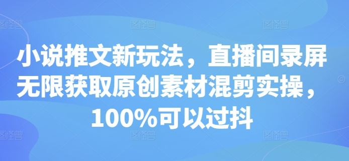 小说推文新玩法，直播间录屏无限获取原创素材混剪实操，100%可以过抖-指尖网