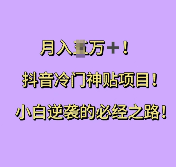 抖音冷门神贴项目，小白逆袭的必经之路，月入过W【揭秘】-指尖网